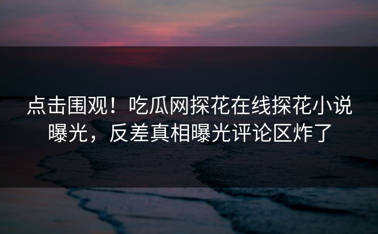 点击围观！吃瓜网探花在线探花小说曝光，反差真相曝光评论区炸了  第1张