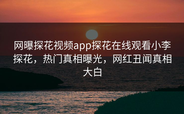 网曝探花视频app探花在线观看小李探花，热门真相曝光，网红丑闻真相大白  第1张