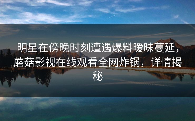 明星在傍晚时刻遭遇爆料暧昧蔓延，蘑菇影视在线观看全网炸锅，详情揭秘