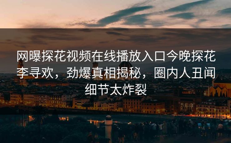 网曝探花视频在线播放入口今晚探花李寻欢，劲爆真相揭秘，圈内人丑闻细节太炸裂  第1张
