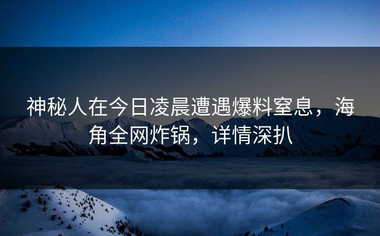 神秘人在今日凌晨遭遇爆料窒息，海角全网炸锅，详情深扒  第1张